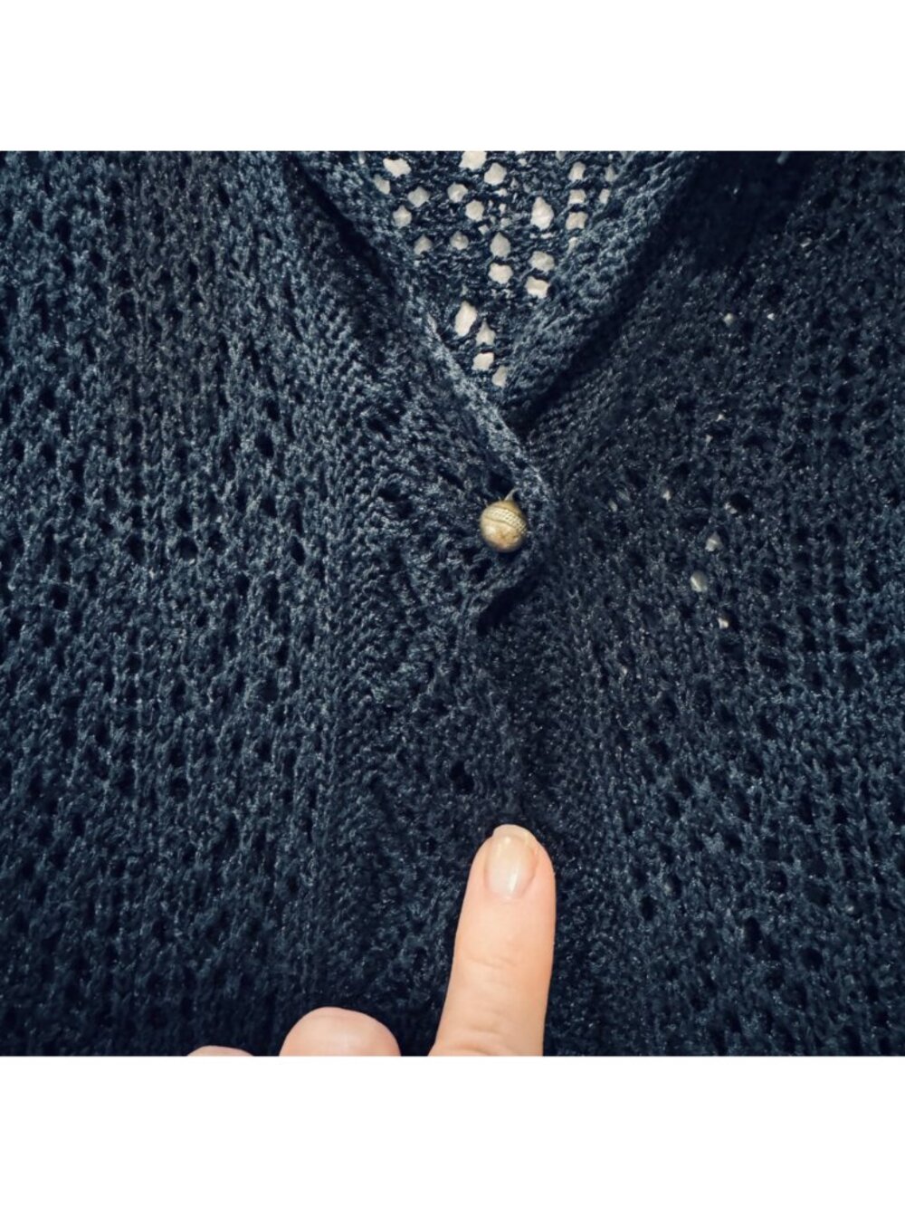 Vintage Gap Black Crochet Cropped Cardigan Size M Cotton Boho Whimsygoth Y2K - Picture 7 of 14
